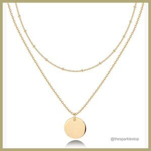 14K Gold Plated Layering Necklace with Pendant, Minimalist Design